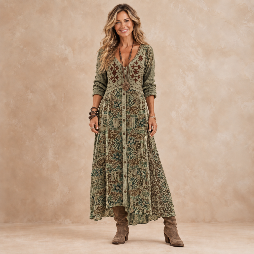 Maëlle | Robe longue vintage à motif botanique