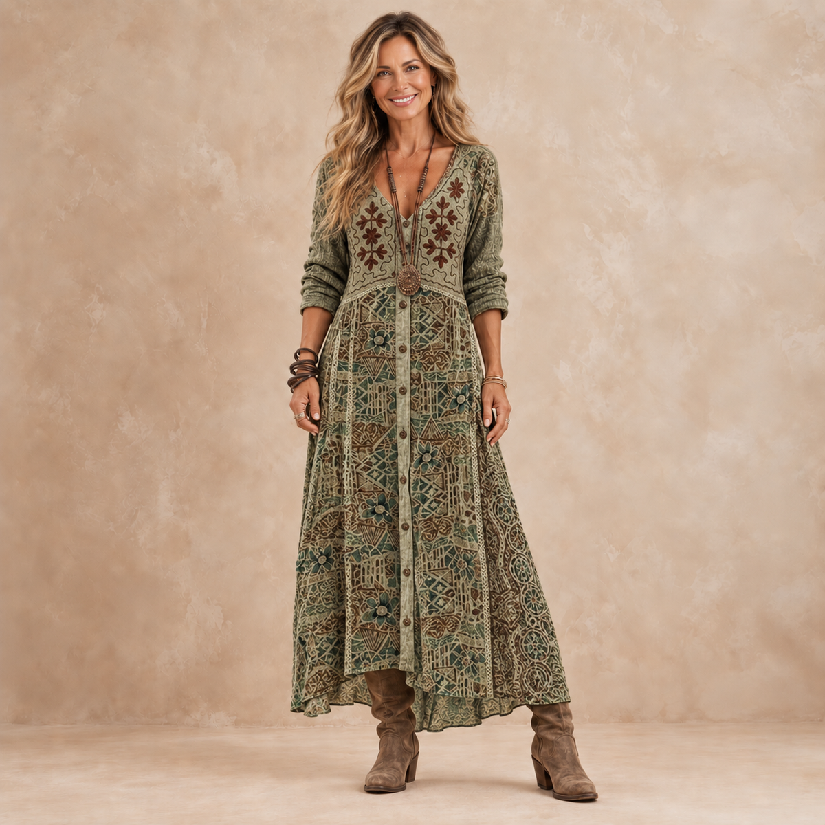 Maëlle | Robe longue vintage à motif botanique