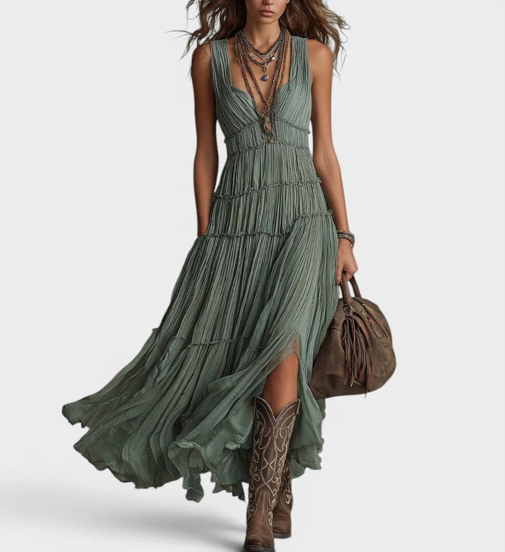 África | Vestido largo verde de estilo bohemio y fluido