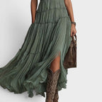 África | Vestido largo verde de estilo bohemio y fluido