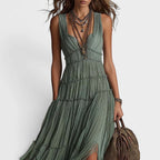 África | Vestido largo verde de estilo bohemio y fluido