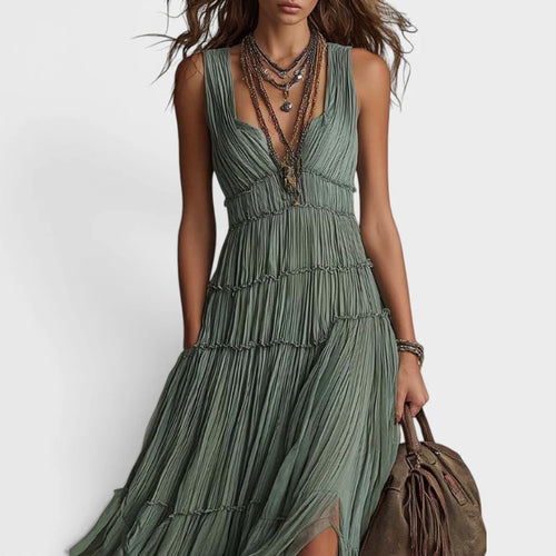África | Vestido largo verde de estilo bohemio y fluido