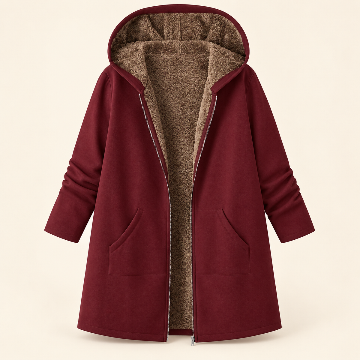 Évelyne | Manteau chaud à capuche, doublure sherpa douce
