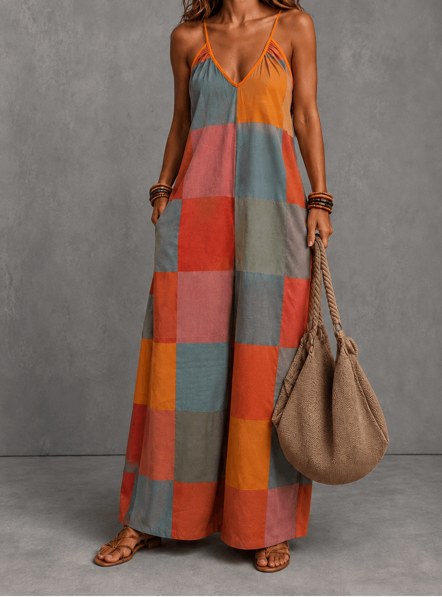 Valeria | Mono patchwork bohemio de escote halter
