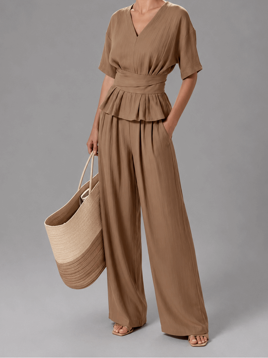 Elsa | Conjunto Escote en V y Volante Peplum