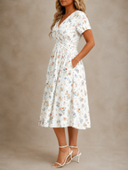 Noemí | Vestido midi floral cruzado de manga corta