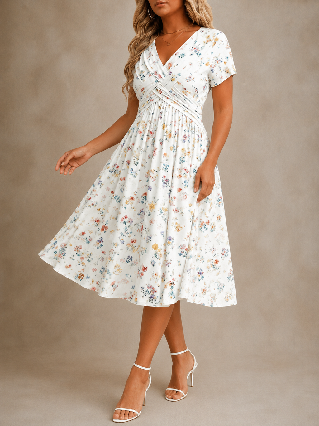 Noemí | Vestido midi floral cruzado de manga corta