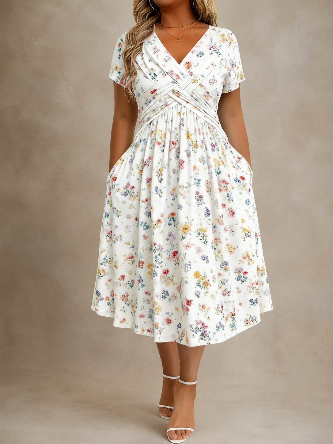 Noemí | Vestido midi floral cruzado de manga corta