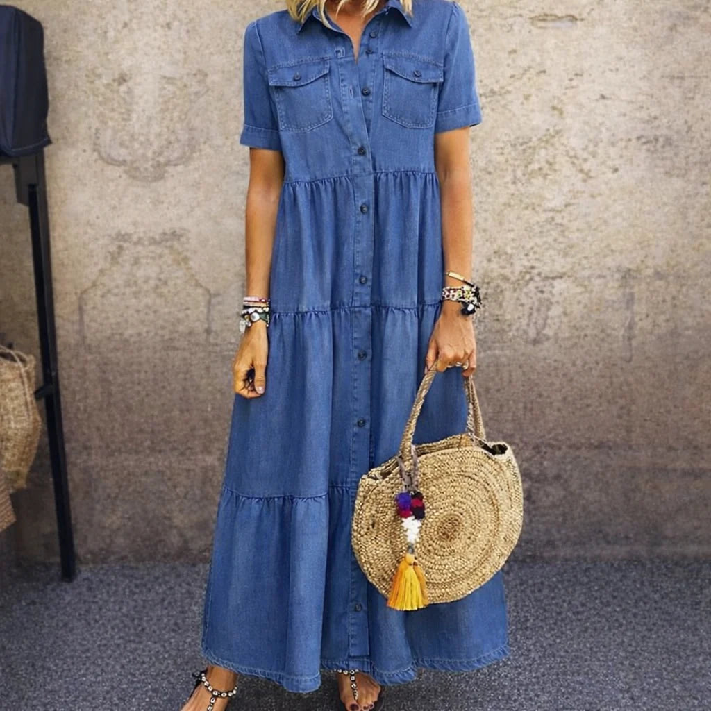 Eleanor | Vestido denim clásico de botones frontales