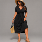 Macarena | Vestido midi negro escote drapeado