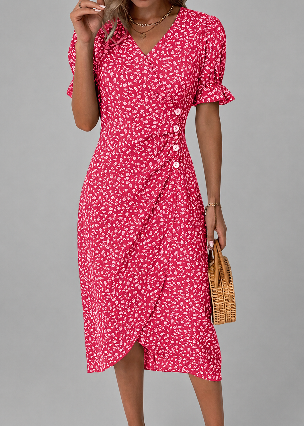 Carmen | Vestido Floral Cruzado con Botones