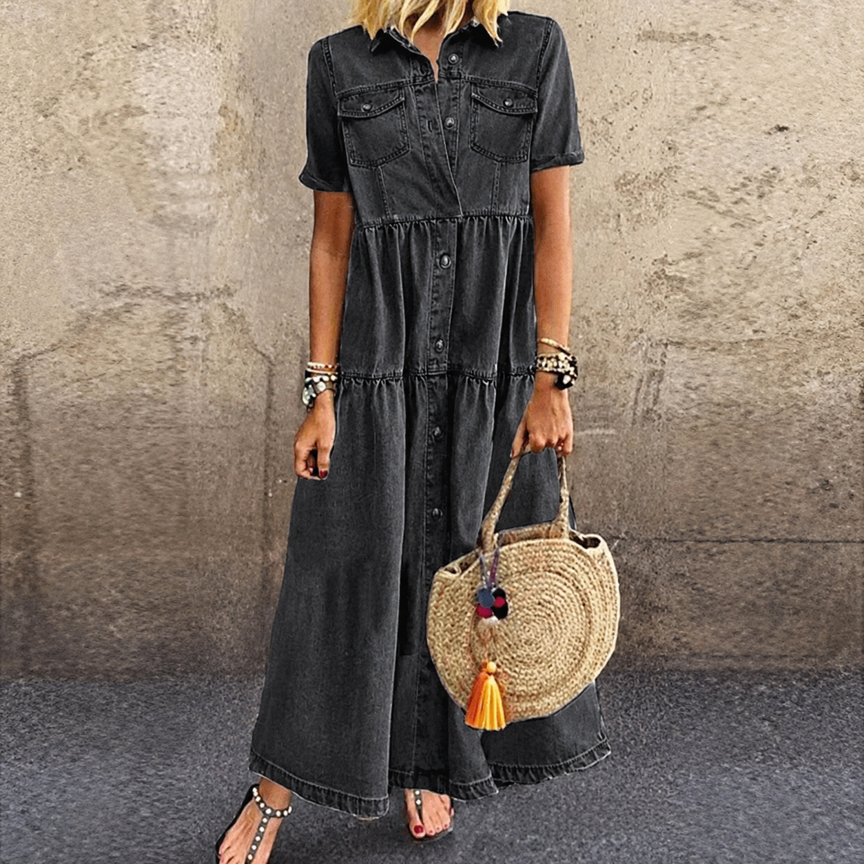 Eleanor | Vestido denim clásico de botones frontales