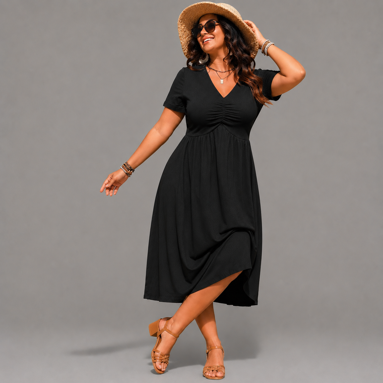 Macarena | Vestido midi negro escote drapeado