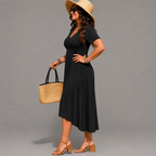 Macarena | Vestido midi negro escote drapeado