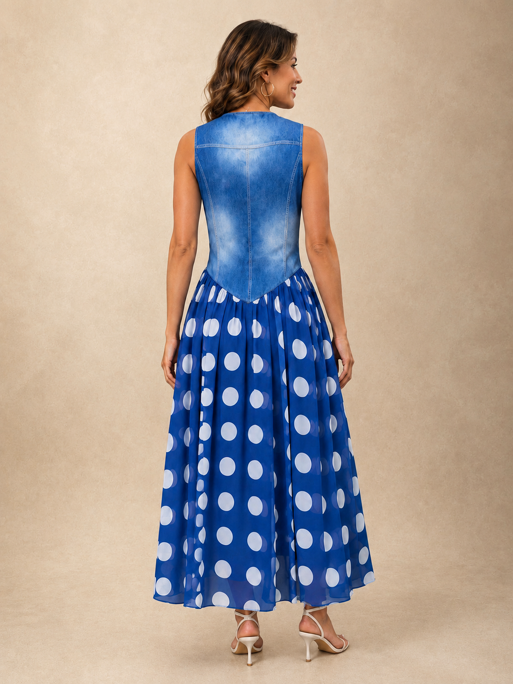 Cayetana | Vestido midi combinado de lunares con botones