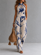Rihanna | Mono halter estampado abstracto azul