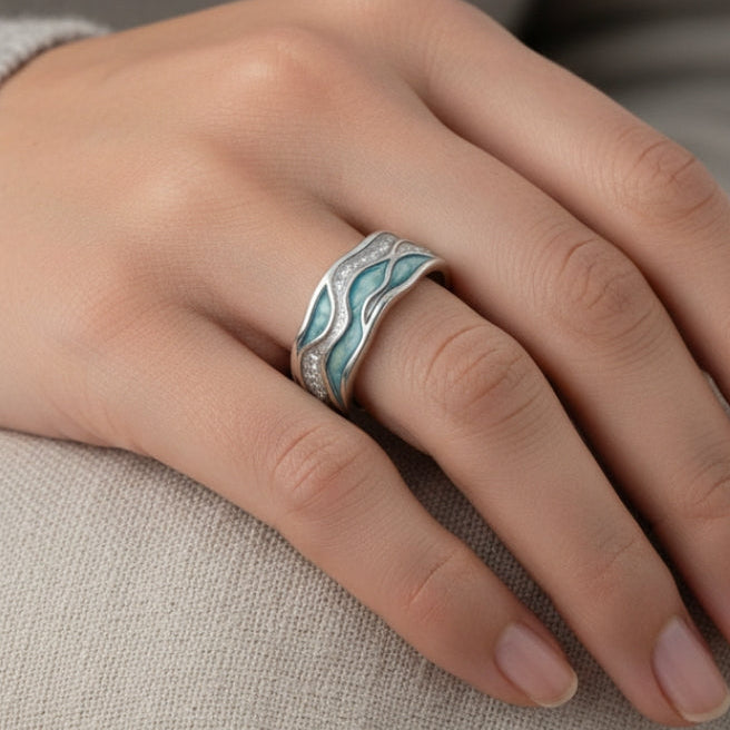 Geneviève - Bague vagues turquoise en argent