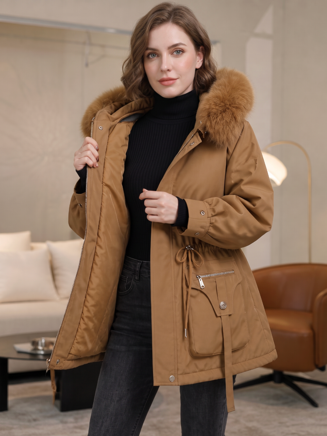 Éloïse | Parka cintrée déperlante pour femme avec doublure sherpa