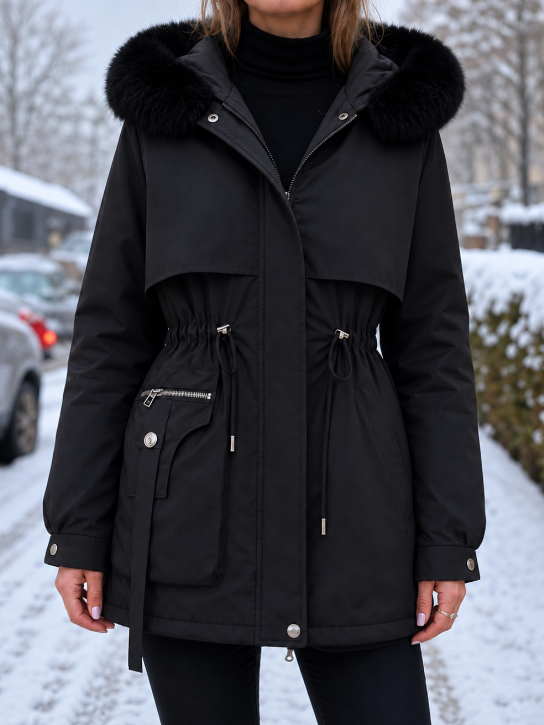 Éloïse | Parka cintrée déperlante pour femme avec doublure sherpa