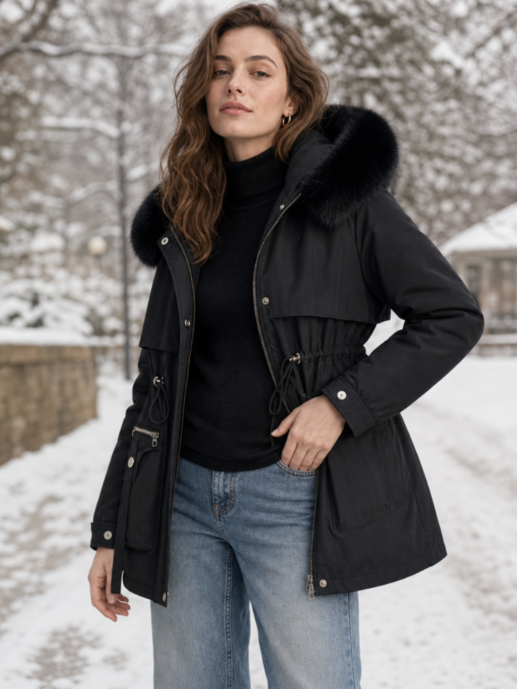 Éloïse | Parka cintrée déperlante pour femme avec doublure sherpa