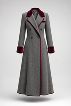 Adèle | Long manteau à chevrons avec bords en velours