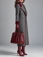 Adèle | Long manteau à chevrons avec bords en velours