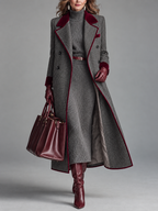 Adèle | Long manteau à chevrons avec bords en velours