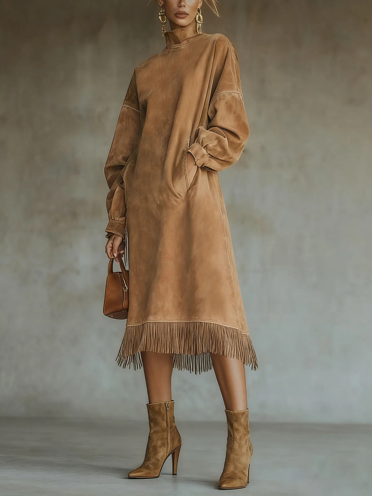 Aurélie | Robe en daim à franges