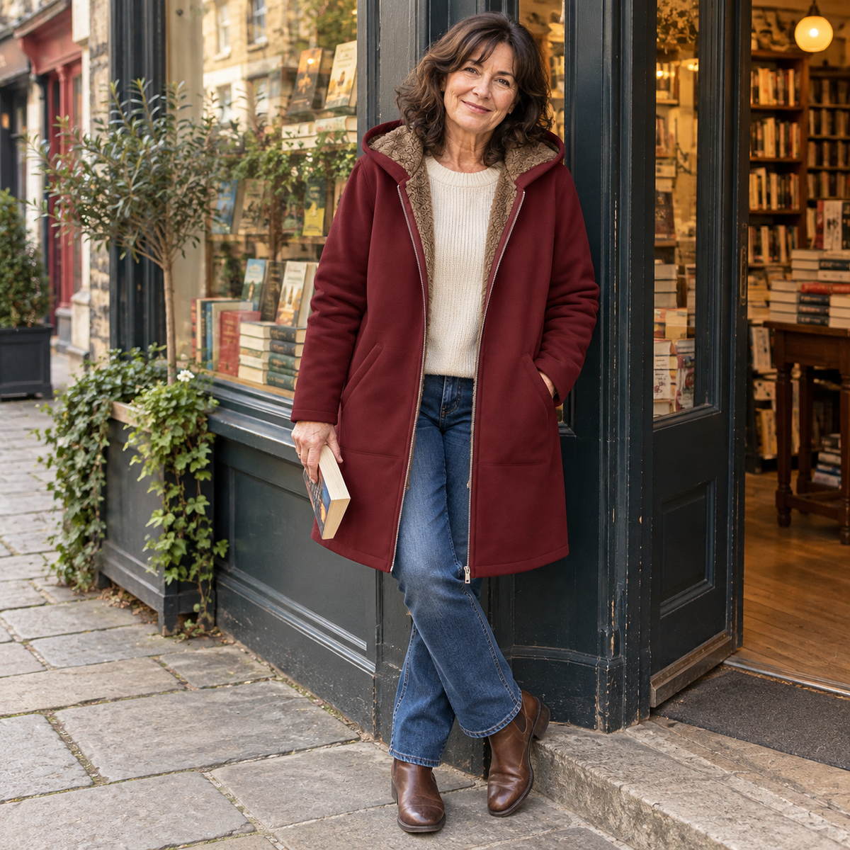 Évelyne | Manteau chaud à capuche, doublure sherpa douce