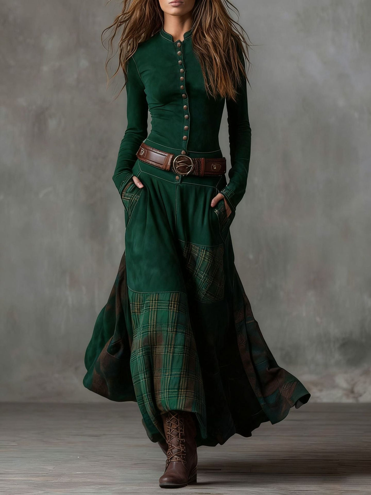 Élisa | Robe longue effet daim avec ceinture