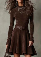 Noémie | Mini-robe vintage effet daim marron foncé
