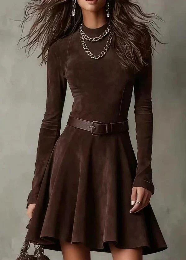 Noémie | Mini-robe vintage effet daim marron foncé