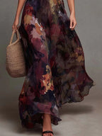 Eulalie | Robe longue plissée à fleurs aquarelle