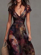 Eulalie | Robe longue plissée à fleurs aquarelle
