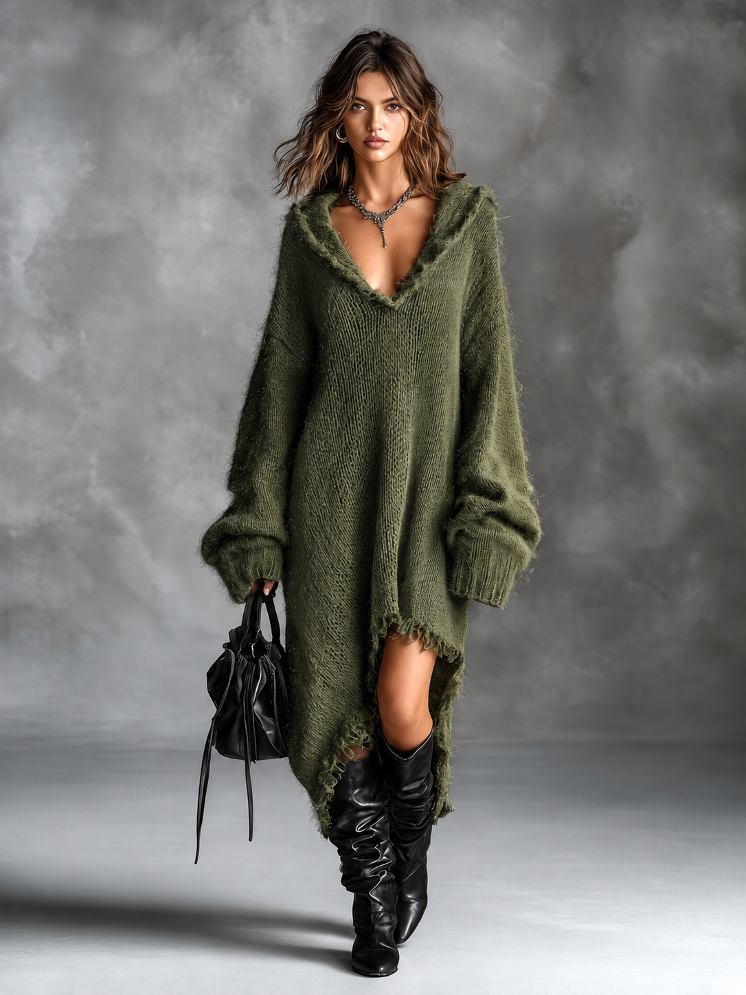 Ludivine | Robe oversize à capuche en maille douce