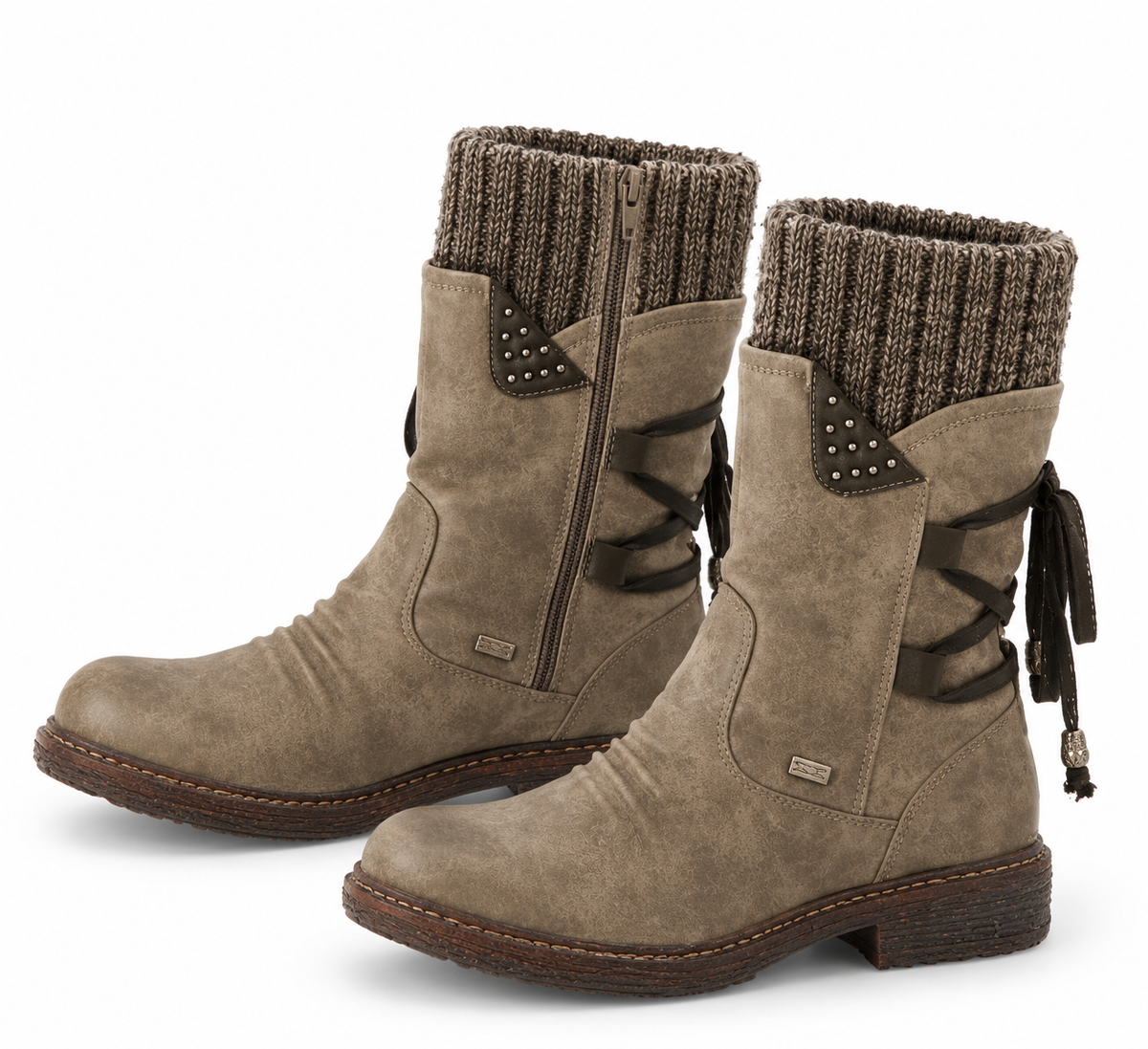 Renée | Bottes mi-mollet à revers en maille et lacets au dos