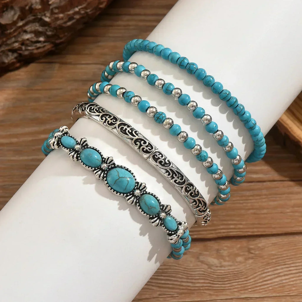 Bérénice - Set de bracelets avec perles turquoise