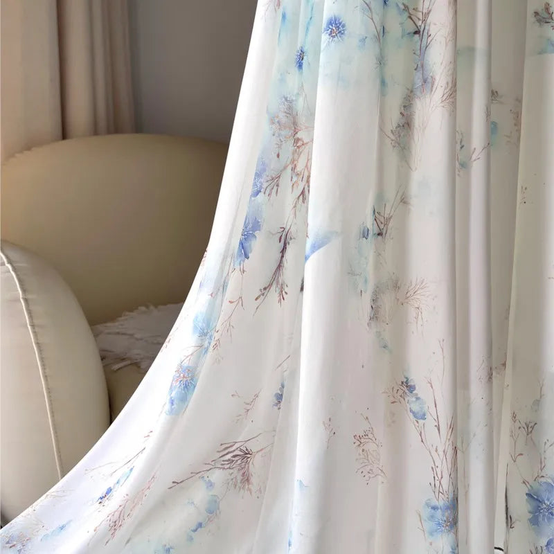 Anaïck | Robe longue fleurie à col en V et manches longues transparentes pour femme