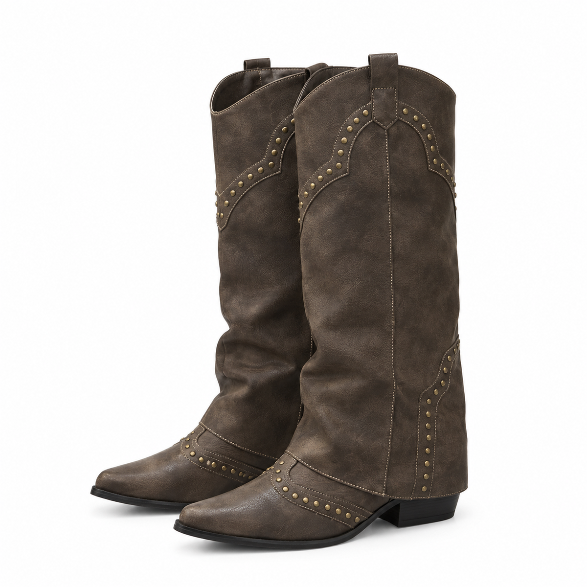 Séverine | Bottes hautes à revers superposé et petits clous