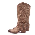 Solène | Bottes western slouchy à sangle harnais perforée et talon sculpté