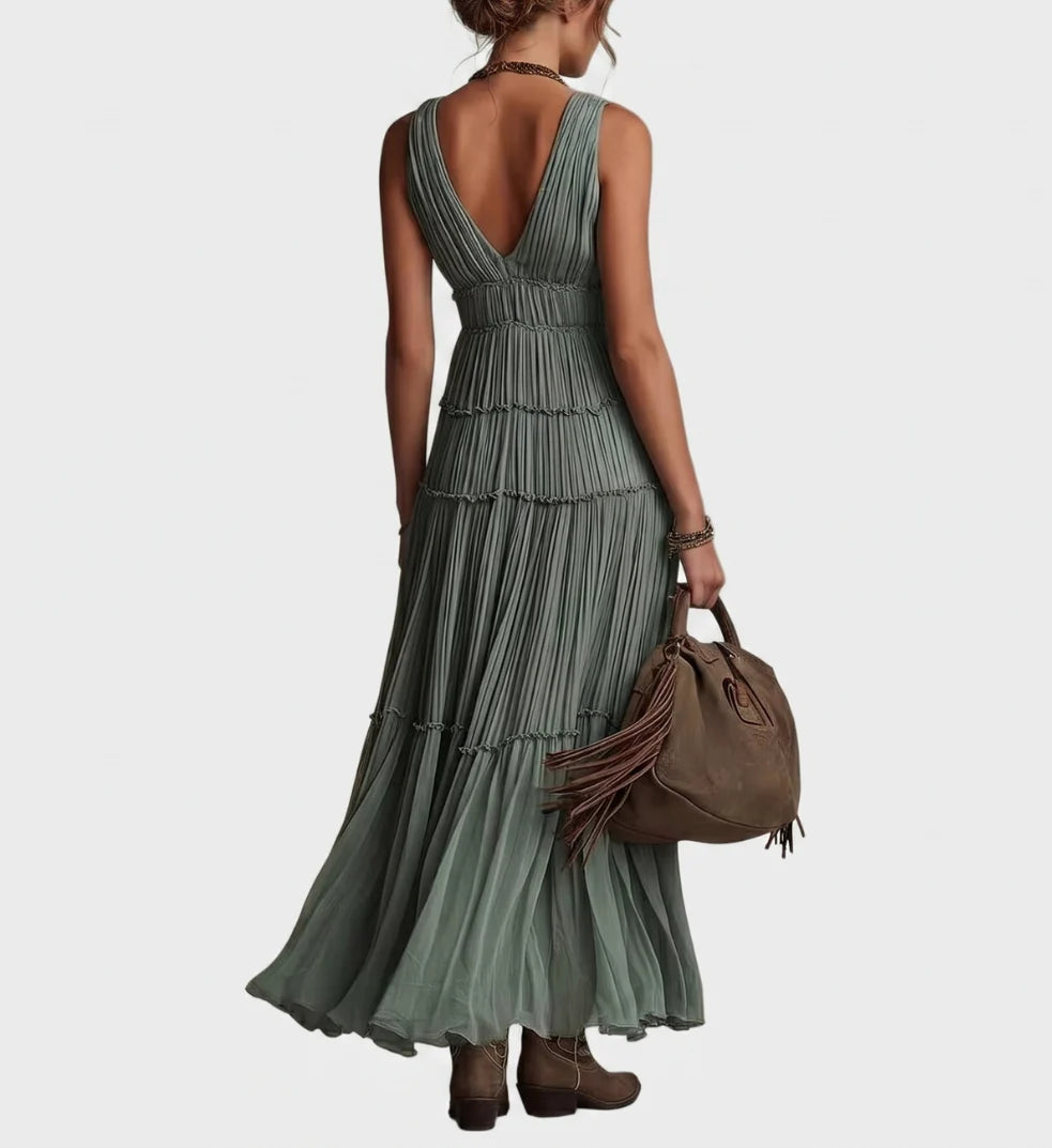 África | Vestido largo verde de estilo bohemio y fluido