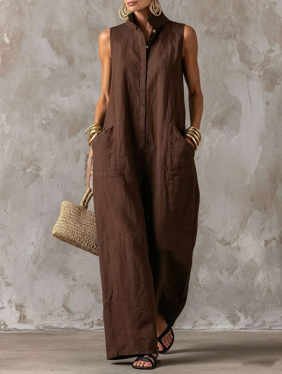 Amparo | Mono jumpsuit con cuello mao y botones