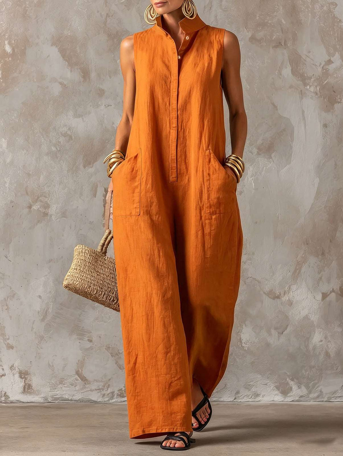 Amparo | Mono jumpsuit con cuello mao y botones