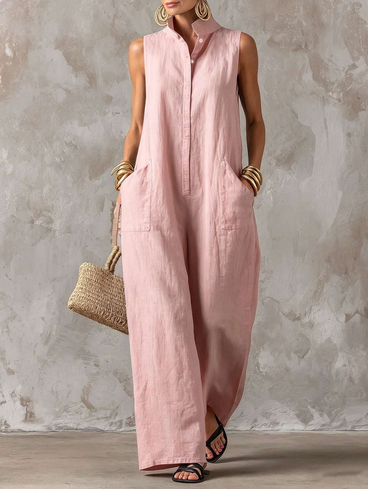 Amparo | Mono jumpsuit con cuello mao y botones