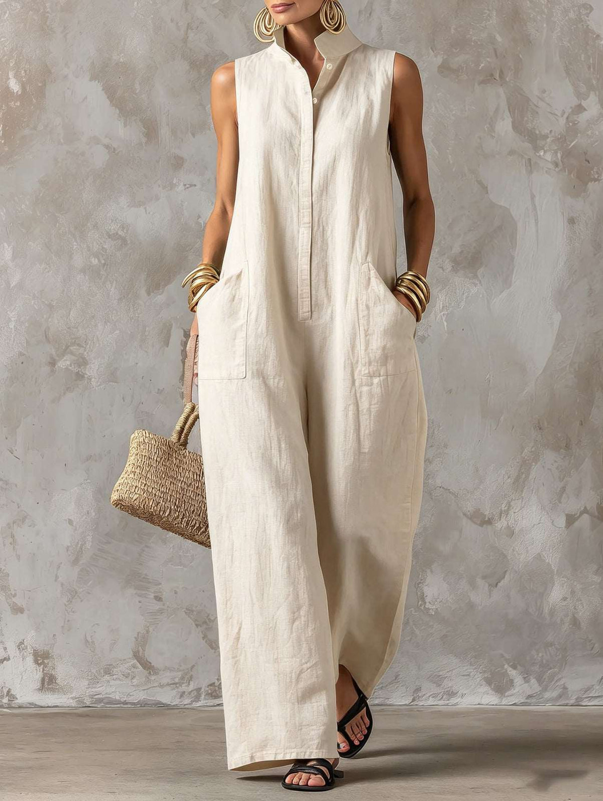 Amparo | Mono jumpsuit con cuello mao y botones