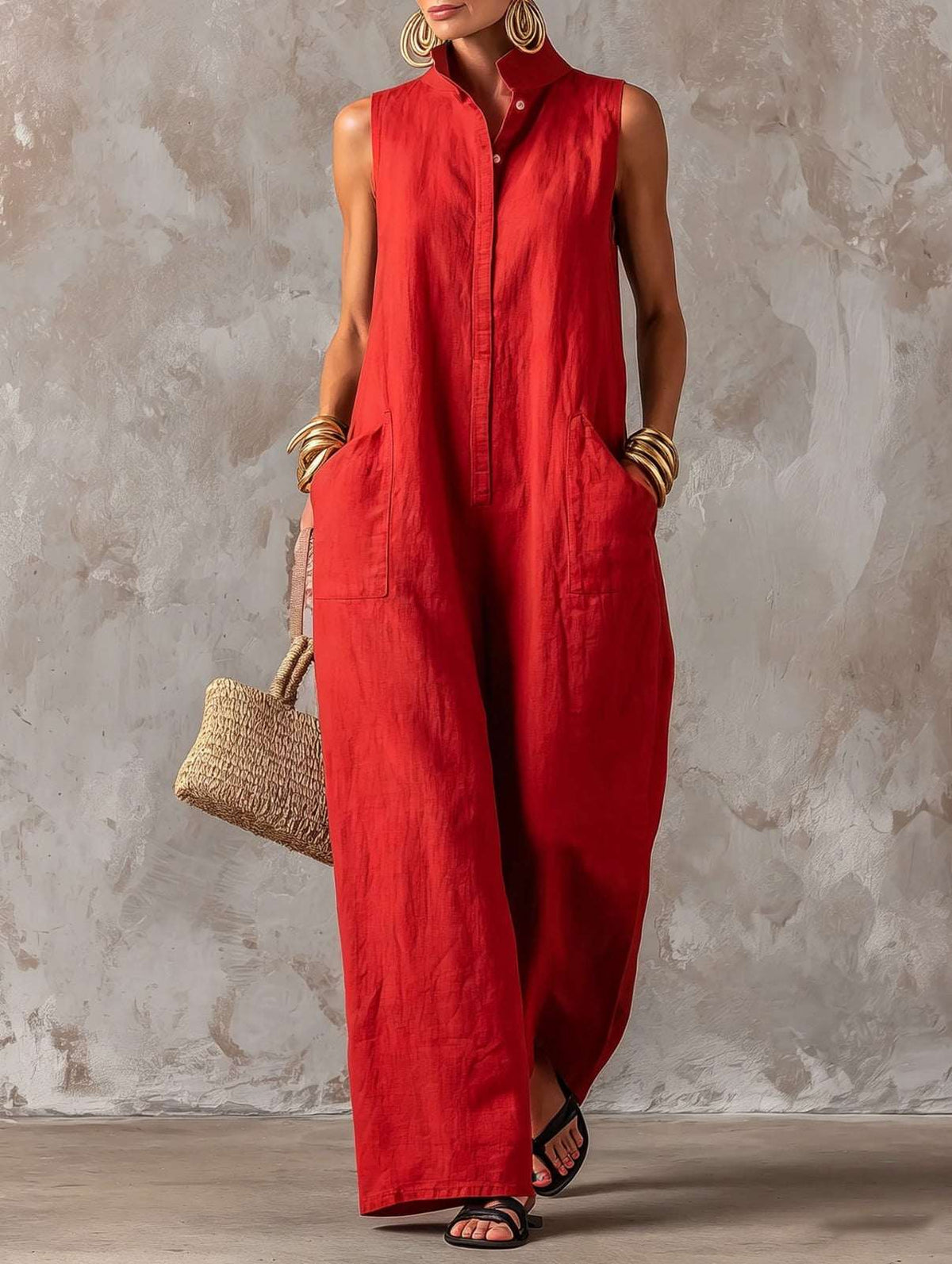 Amparo | Mono jumpsuit con cuello mao y botones
