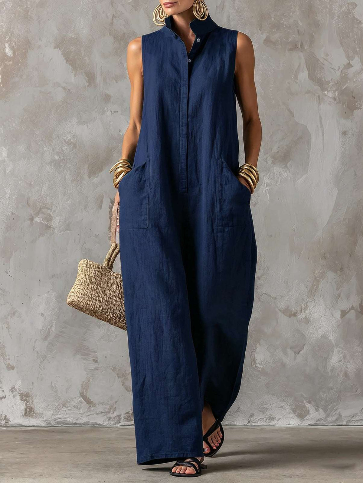 Amparo | Mono jumpsuit con cuello mao y botones