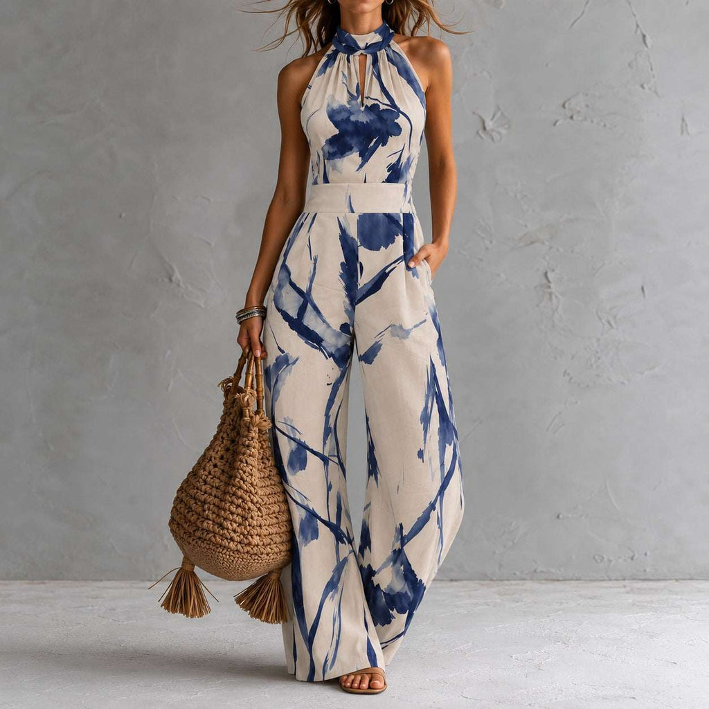 Rihanna | Mono halter estampado abstracto azul