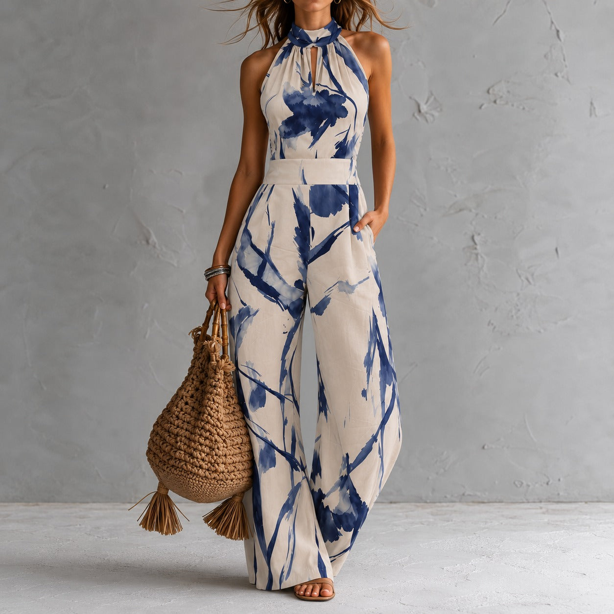 Rihanna | Mono halter estampado abstracto azul
