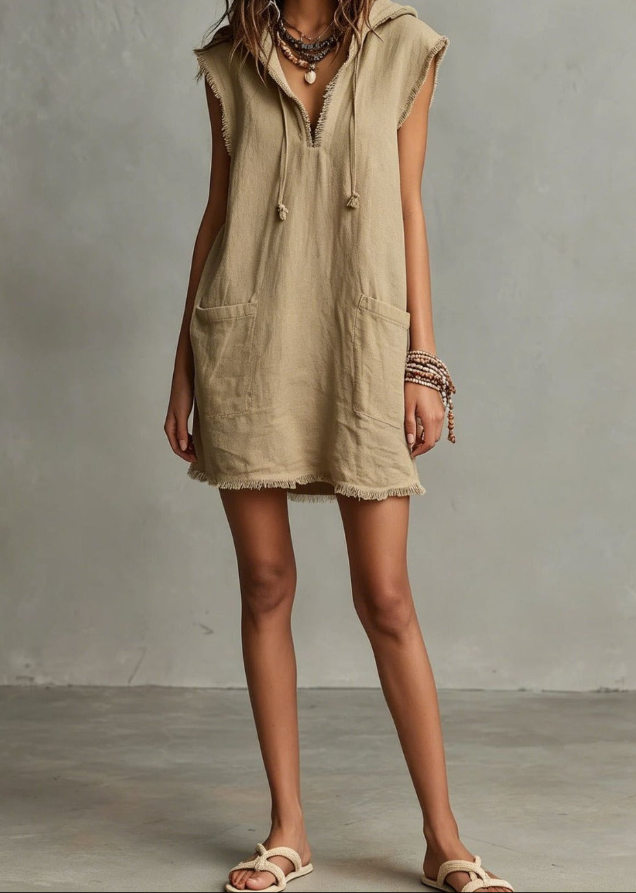 Hortense | Robe à capuche et ourlet effiloché
